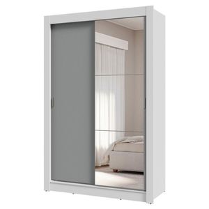 Guarda-roupa Solteiro 2 Portas Correr 4 Gavetas Branco/Cinza