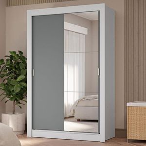 Guarda-roupa Solteiro 2 Portas Correr 4 Gavetas Branco/Cinza