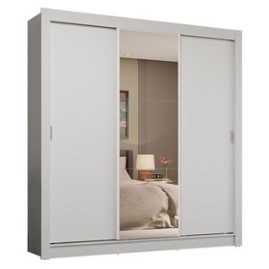 Guarda-roupa Casal 3 Portas Correr Espelho 4 Gavetas Branco