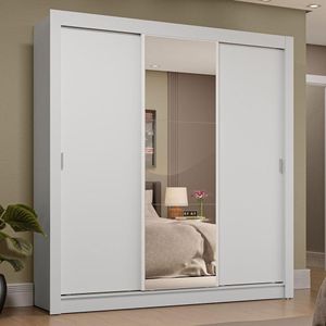 Guarda-roupa Casal 3 Portas Correr Espelho 4 Gavetas Branco