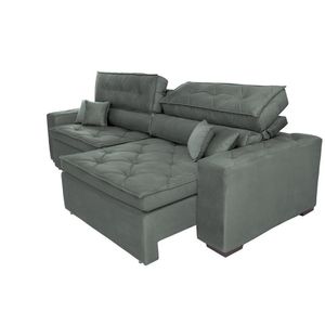 Sofá Austin 3,02m Retrátil, Reclinável Com Molas No Assento E Almofadas, Suede Grafite Cama Inbox