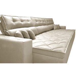 Sofá Austin 3,22m Retrátil, Reclinável Com Molas No Assento E Almofadas, Suede Bege Cama Inbox
