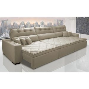 Sofá Austin 3,22m Retrátil, Reclinável Com Molas No Assento E Almofadas, Suede Bege Cama Inbox
