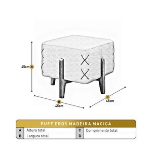 Puff Banqueta Eros Luxo Madeira Maciça Castellar Móbile Corino Off White Corino Off White