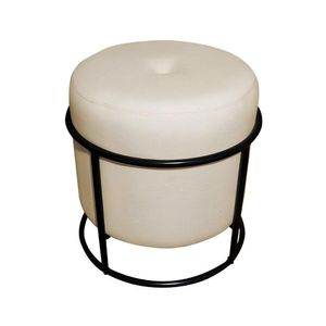 Puff De Ferro Decorativo Redondo Para Sala Argola Rubi Bege Base Pés Preto