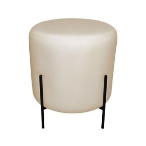 Puff Decorativo Redondo Para Sala Pés De Ferro Miami Bege Base Pés Preto