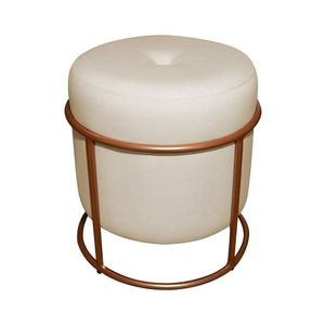 Puff Decorativo Redondo Para Sala Argola Pérola Bege Base Pés bronze tecido veludo