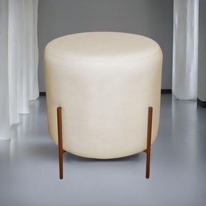Puff Decorativo Redondo Para Sala Pés De Ferro Miami Bege Base Pés Bronze