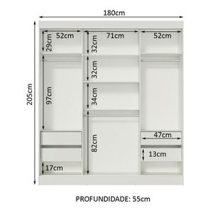 Guarda-Roupa Veneza 3 Portas Correr de Espelho Branco Madesa