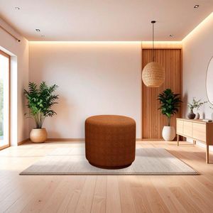 Puff Orgânico Beatriz Boucle Elegante Luxuoso Redondo - 7 Decor Terracota