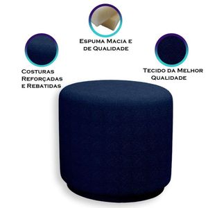 Puff Orgânico Beatriz Boucle Elegante Luxuoso Redondo - 7 Decor Azul Marinho