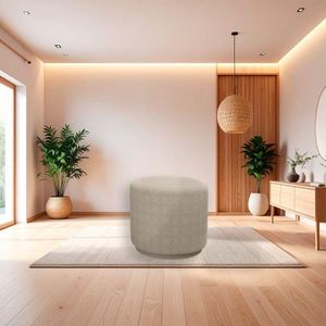 Puff Orgânico Beatriz Boucle Elegante Luxuoso Redondo - 7 Decor Bege