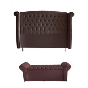 Kit Realeza Cabeceira De Cama Box E Calçadeira Baú King 195 Cm Suede Rosê Eli Móveis