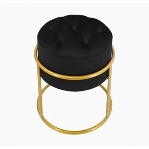 Puff Banqueta Estofado Decorativo Base De Ferro Capitonê Suede Preto Eli Móveis E Decoração