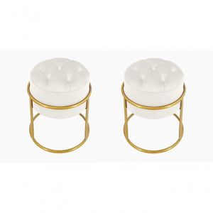 Kit 2 Puff Banqueta Estofado Decorativo Base De Ferro Capitonê Suede Off White Eli Móveis E Decoração