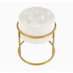 Kit 2 Puff Banqueta Estofado Decorativo Base De Ferro Capitonê Suede Off White Eli Móveis E Decoração