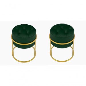 Kit 2 Puff Banqueta Estofado Decorativo Base De Ferro Capitonê Suede Verde Eli Móveis E Decoração
