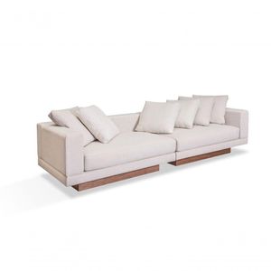Sofa 04 Lugares 3,00 Mt Almofadas Soltas Tecido Bege Living Pés Madeira Hanei - Bege