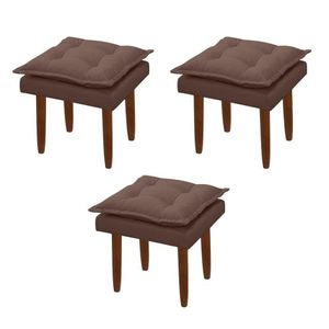 Kit 03 Puff Maria Para Sala De Tv E Estar Quarto Confortável Suede Marrom Mabe Magazine