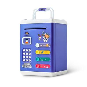 Mini Cofre Eletrônico Digital Senha 4 Dígitos Notas E Moedas Azul
