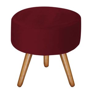Puff Decorativo Bali Aconchego Em Suede E Pés Palito Madeira Bordô
