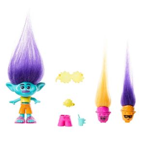 Mini Figura Trolls Branch 7cm Hair Pops C/ Acessórios Mattel