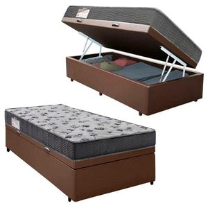 Cama Box Baú Solteiro Sintético + Colchão De Espuma D33 - Serene - 88cm Marrom