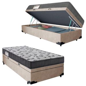 Cama Box Baú Solteiro Suede + Colchão De Espuma D33 - Serene - 88cm Cor:bege