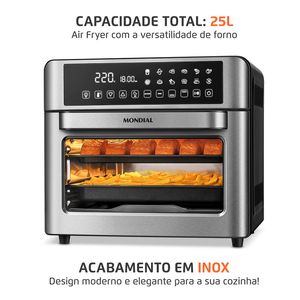 Fritadeira Air Fryer Forno Mondial Oven Digital 25L Preto/Inox 2000W AFO25LBI