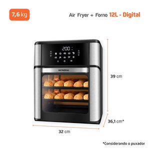 Fritadeira Elétrica Air Fryer Forno Mondial Oven 12L Preta/Inox AFON12LBI