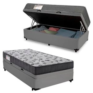 Cama Box Baú Solteiro Sintético + Colchão De Espuma D33 - Serene - 88cm Cinza