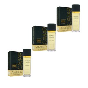 Kit com 3 Perfumes Amber Caviar Paris Elysees 100ml Eau de Toilette Masculino