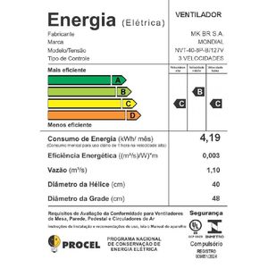 Ventilador de Mesa Mondial NVT-40-8P-B TURBO 40CM 8 Pás Preto 127V 3798-01