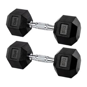 Par Halteres 8kg + 8kg Dumbbell Sextavado Emborrachado Pegada Cromada Gallant (GDb08F3B-Pt)