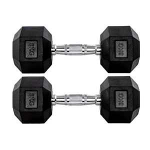 Par Halteres 8kg + 8kg Dumbbell Sextavado Emborrachado Pegada Cromada Gallant (GDb08F3B-Pt)