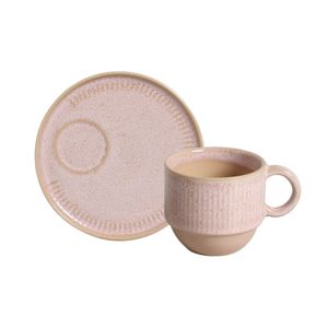 Conjunto com 6 Xícaras de Chá Empilhável com 6 Pires Linhas Litchi 230ml