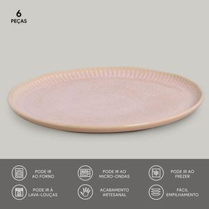 Conjunto com 6 Pratos Raso Linhas Litchi Ø27,5cm