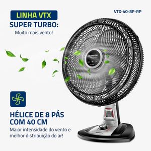 Ventilador de Mesa Mondial Turbo 8 Pás 40 cm Repelente Pastilha VTX-40-8P-RP