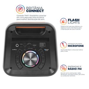 Caixa de Som Britânia BCX4601 Flash Lights Bluetooth V5.3 350W
