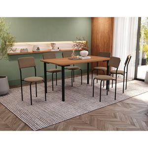 Conjunto Mesa com 6 Cadeiras Kappesberg Crome CMC1002 - Preto/Bege