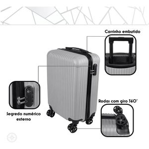 Mala De Viagem Rigida Abs De Bordo Pequena Giro 360 De Mao Padrao Anac Com Cadeado Cinza