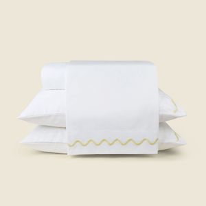 Jogo de Cama Lines Microfibra Branco com Bordado Amarelo - A\CASA