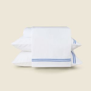 Jogo de Cama Lines Microfibra Branco com Bordado Azul - A\CASA