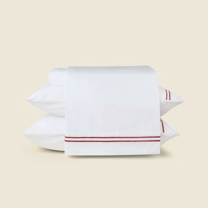 Jogo de Cama Lines Microfibra Branco com Bordado Vermelho - A\CASA