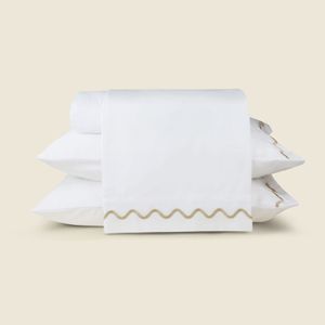 Jogo de Cama Lines Microfibra Branco com Bordado Marrom - A\CASA