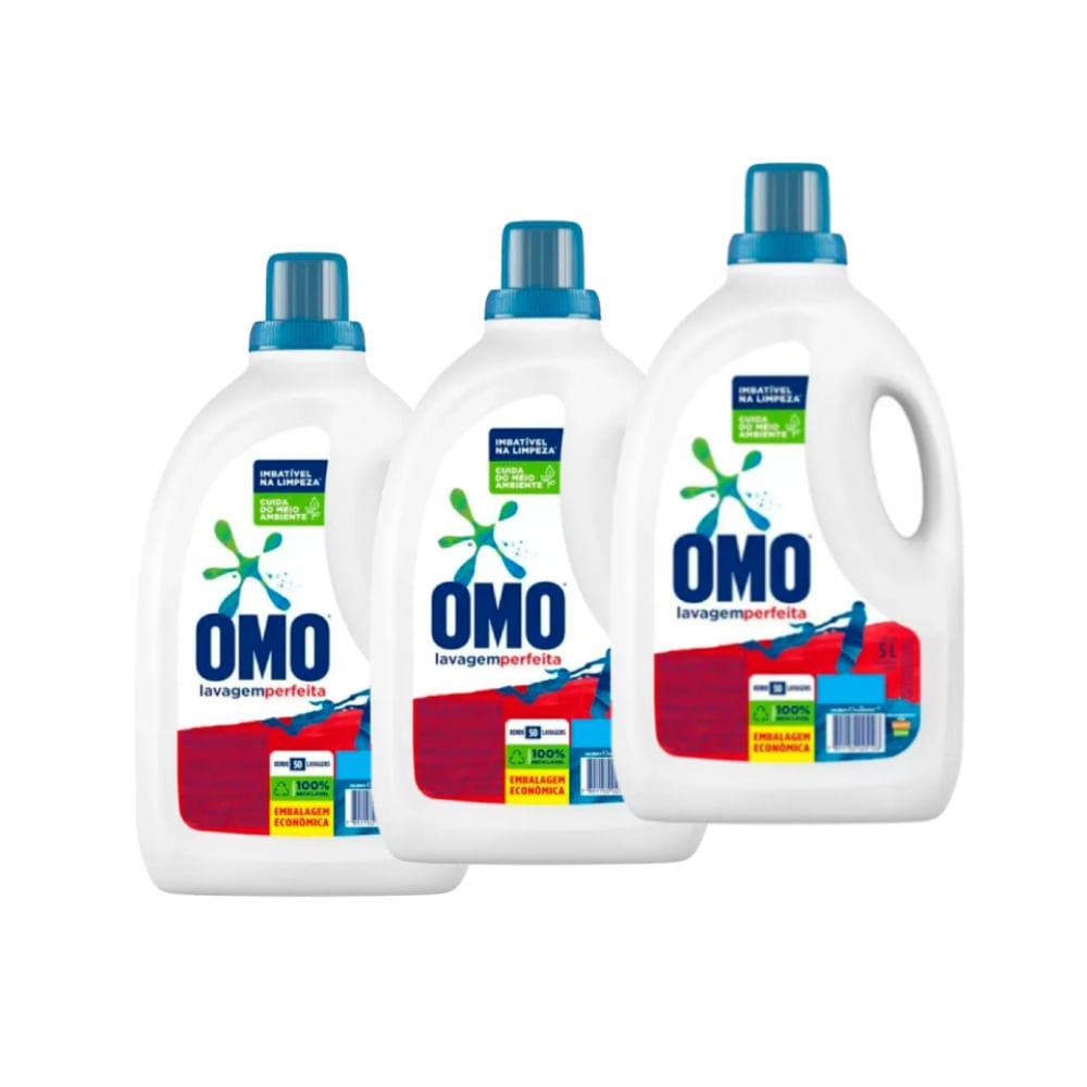 Kit Sabão Líquido Omo Lavagem Perfeita 5L c/3 Unidades