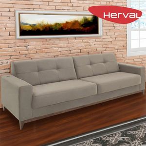 Sofá 4 Lugares Herval Safira, Entrada USB, Suede Marrom