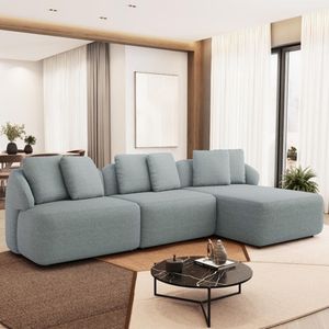 Sofá 4 Lugares Com Chaise Direito Sala Living 294cm Arlo F04 Linho Cinza - Lyam Decor