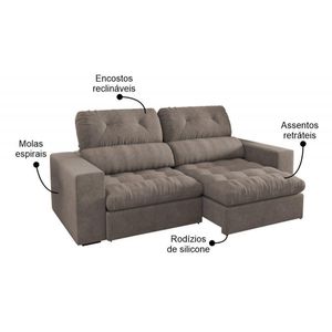 Sofá Retrátil e Reclinável 200cm Viena A12 Suede Pena Areia