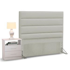 Cabeceira Solteiro 90cm Bege e 1 Mesa de Cabeceira Branco